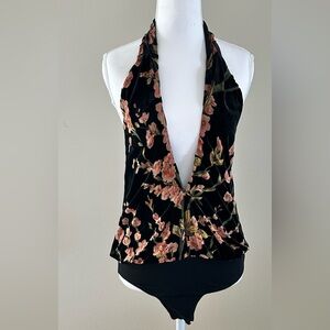 Lush Black Floral Halter Bodysuit